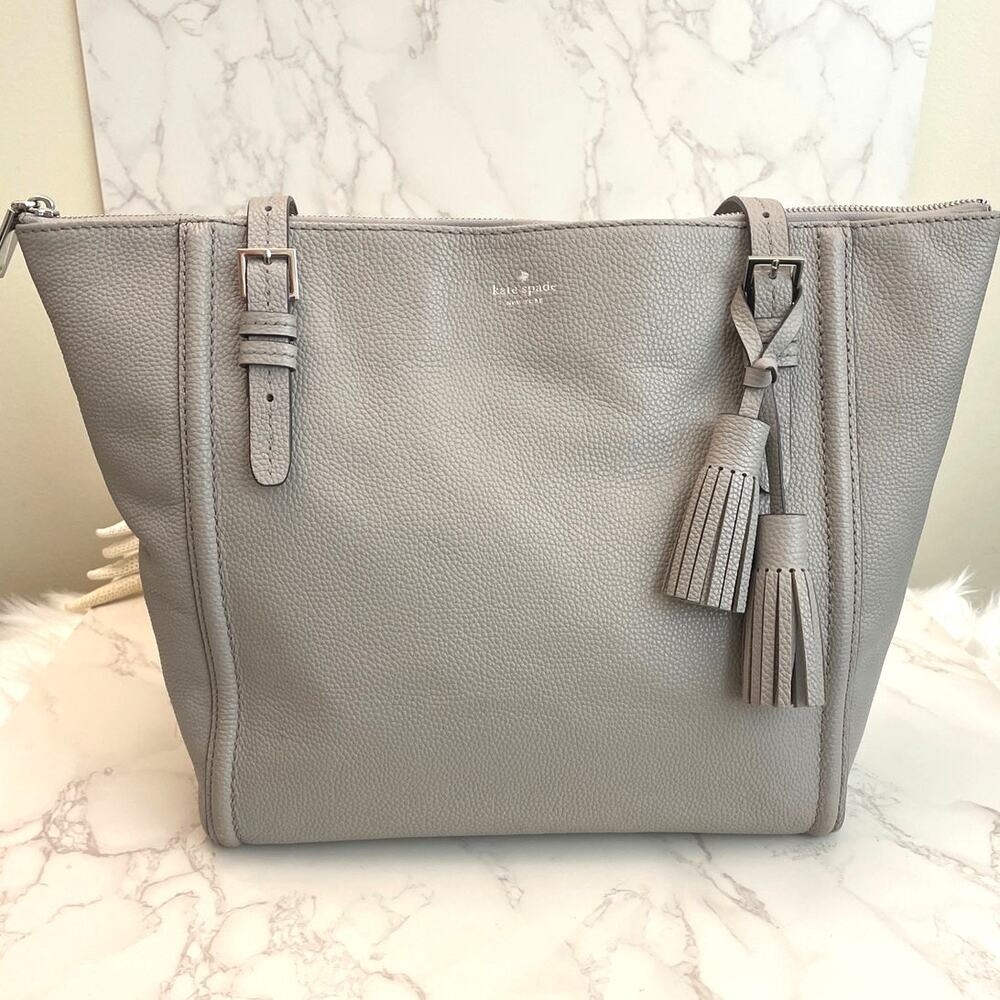 Kate Spade Orchard Street Maya Zip Tote Gray Pebbled Leather Pre-Owned